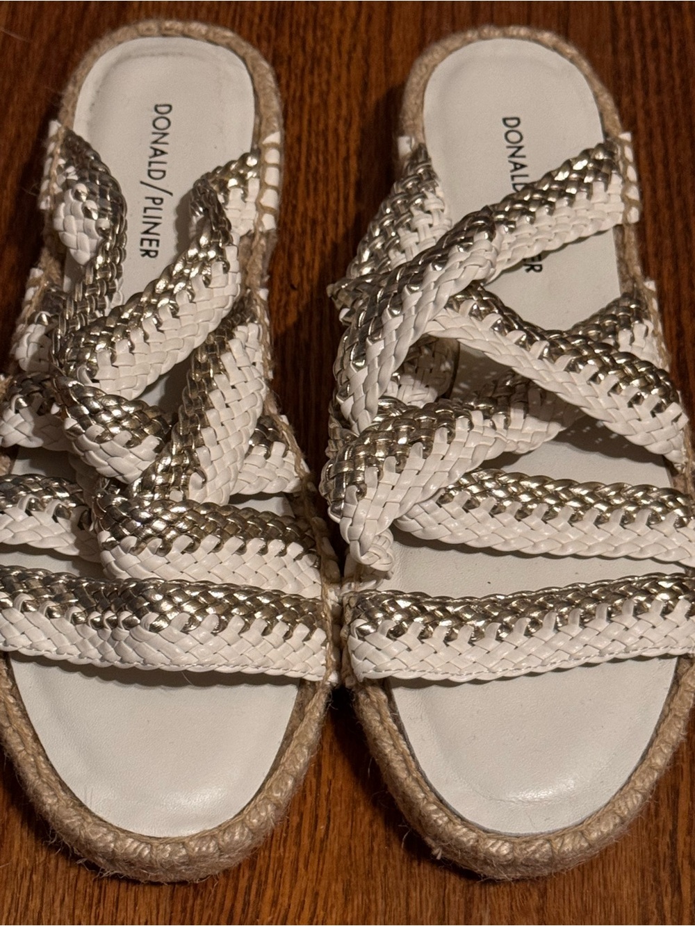 Donald J. Pliner White & silver Braided Slide Sandals